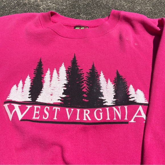 Vintage Pink West Virginia Treeline Crewneck Sweatshirt Size Large Used - Picture 2 of 5